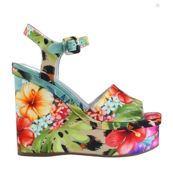 Guess Multicolor Floral Wedge Sandals - Picture 1 of 6